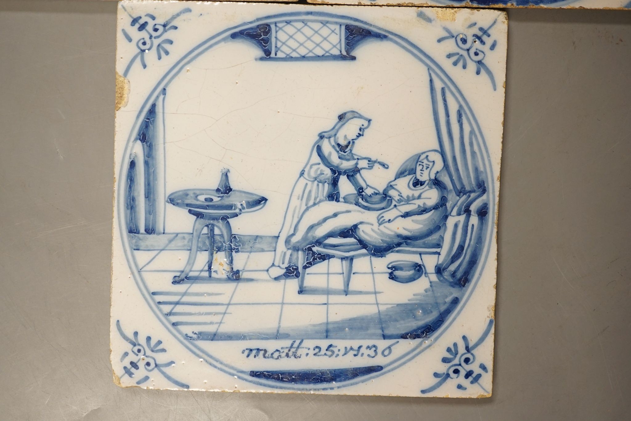 Three 19th century Delft tiles, 13cm sq